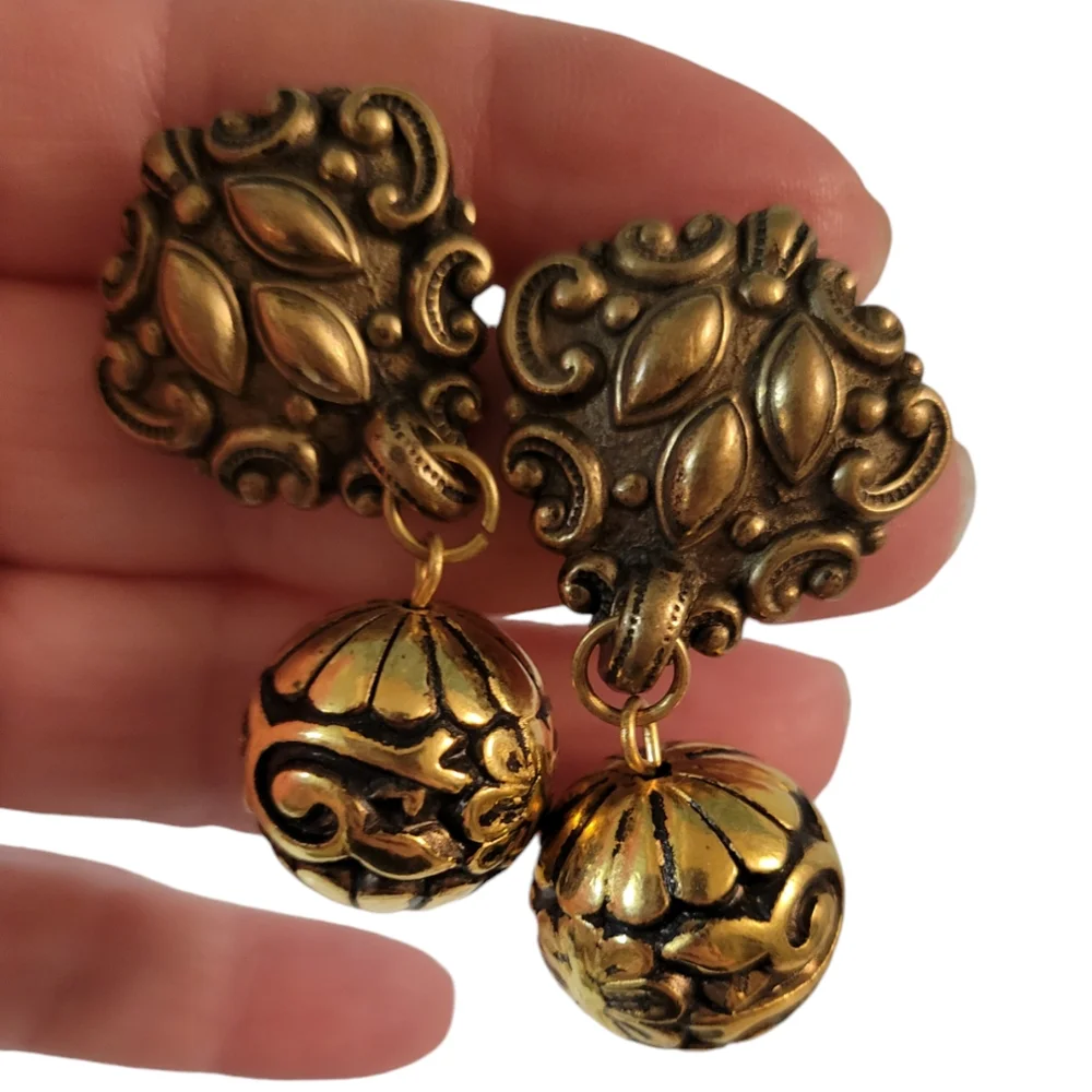 Vintage Chunky Scroll Style Earrings Pierced